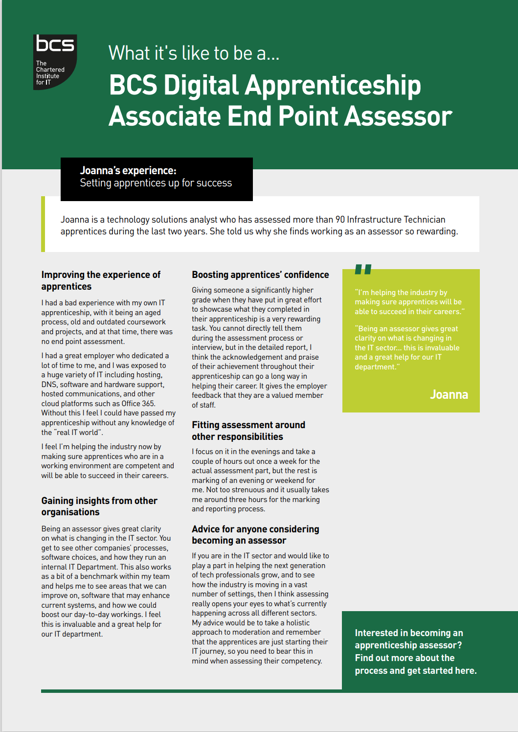 an Associate Assessor of Digital Apprenticeships for BCS